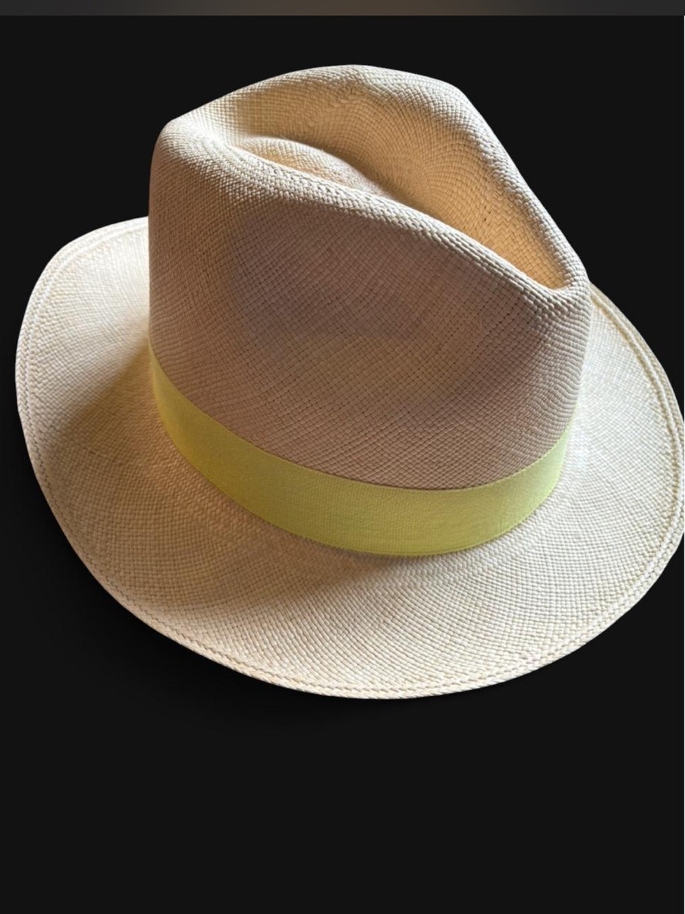 NWT J. Crew Panama straw hat w/ neon yellow ribbon band, size M/L